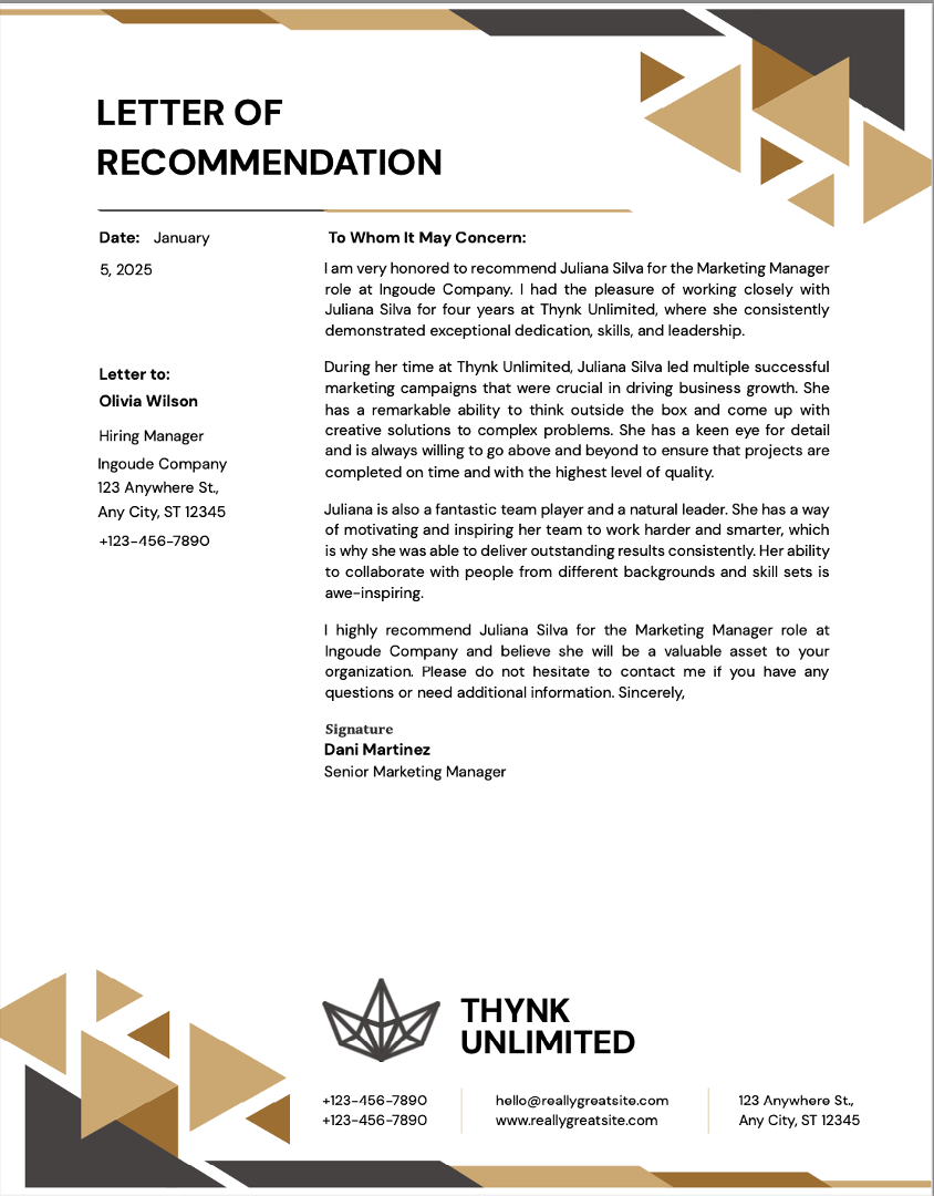 Letter of Recommendation Template