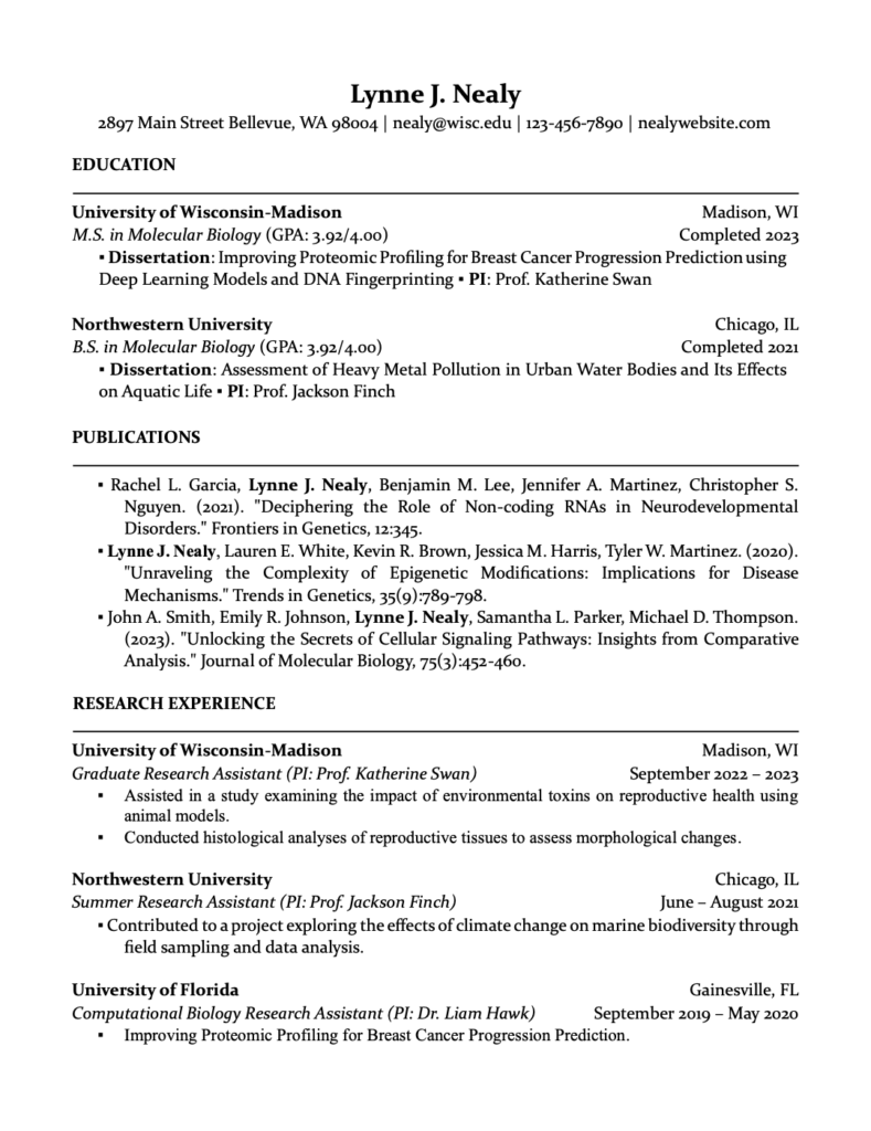 PhD Application CV Page 1