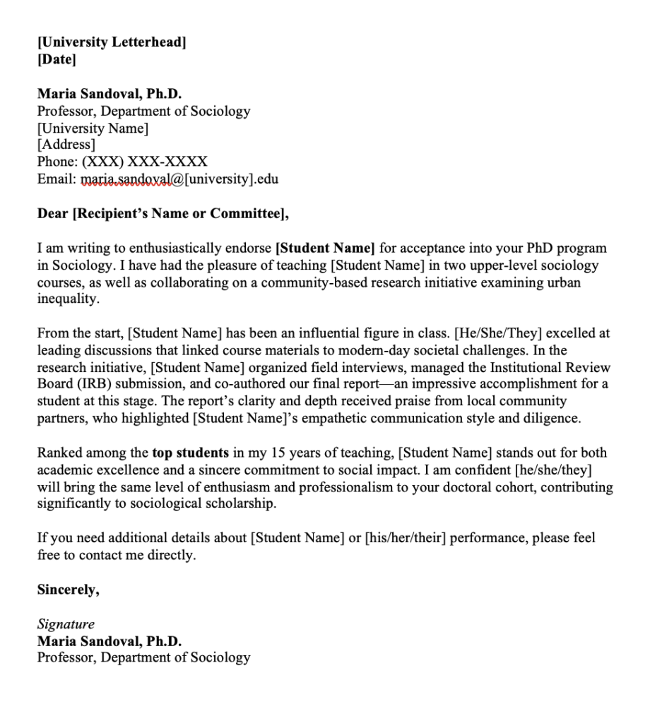 PhD Program Recommendation Letter Samples