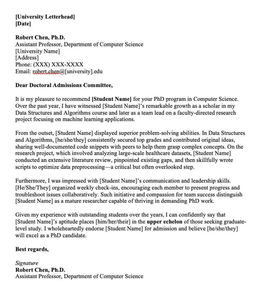 PhD Program Recommendation Letter Samples