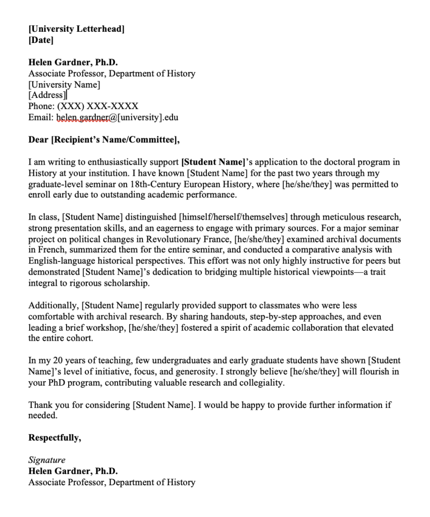 PhD Program Recommendation Letter Samples