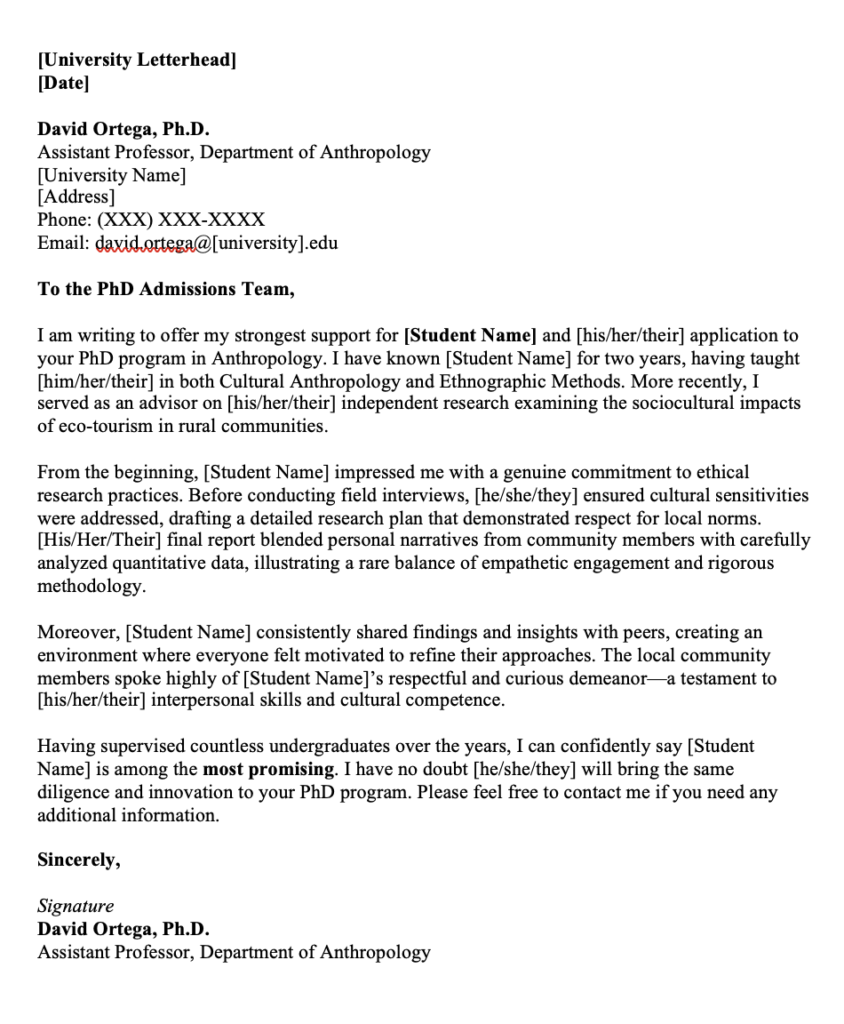 PhD Program Recommendation Letter Samples