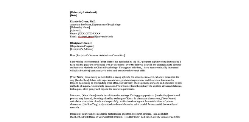 PhD Program Recommendation Letter Samples